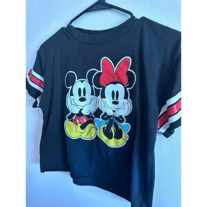 Disney Mickey Mouse Black 3/4 Sleeve Strips Double-Sided Graphic Top Size XS